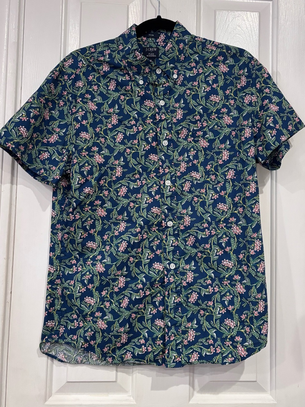 J. Crew Navy Short-Sleeve Floral Button-Down Shirt - Slim Fit - M
